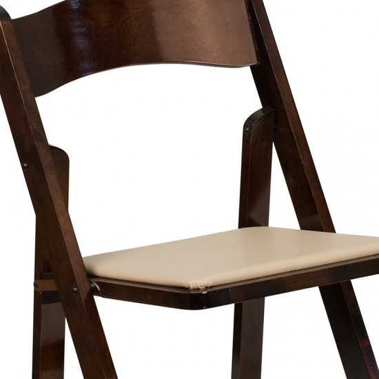 Fruitwood Wood Folding Chair with Vinyl Padded Seat