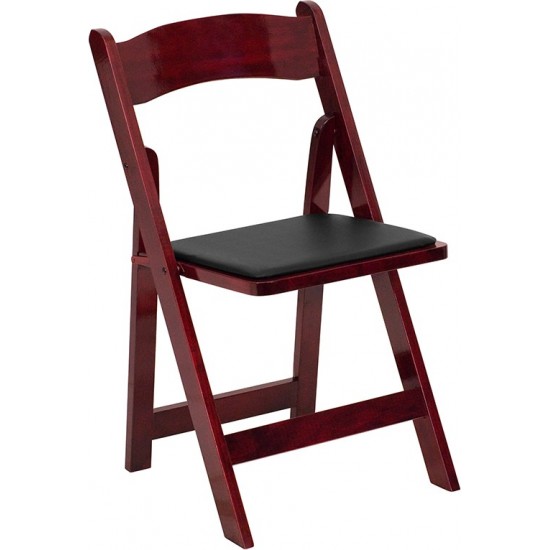 Mahogany Wood Folding Chair with Vinyl Padded Seat