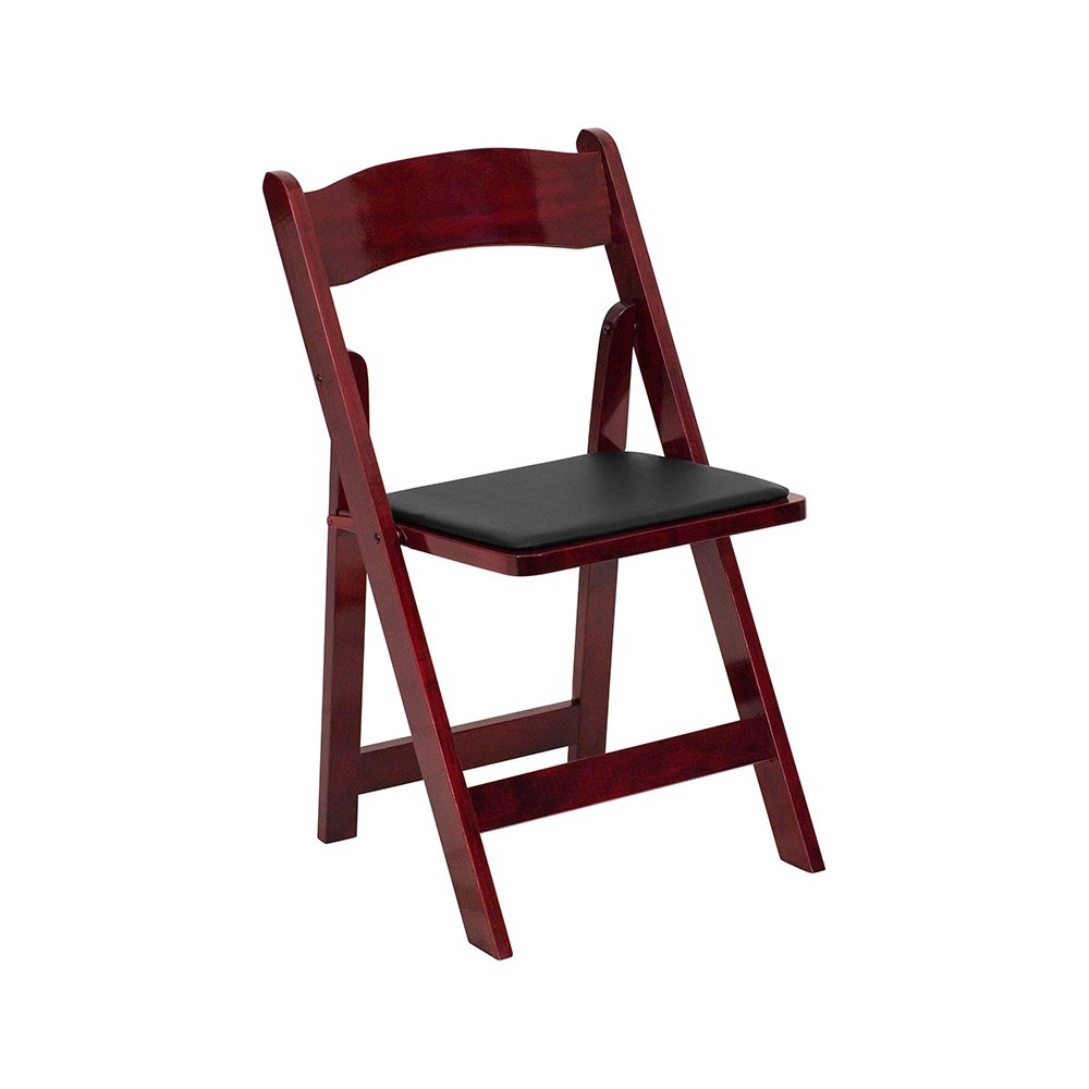 Mahogany Wood Folding Chair with Vinyl Padded Seat