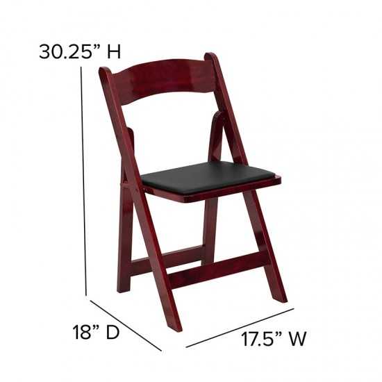 Mahogany Wood Folding Chair with Vinyl Padded Seat