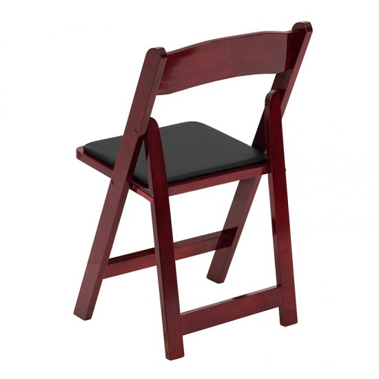 Mahogany Wood Folding Chair with Vinyl Padded Seat