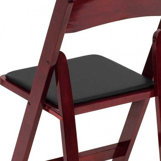 Mahogany Wood Folding Chair with Vinyl Padded Seat