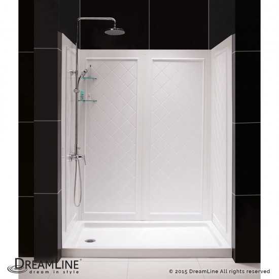 36 in. D x 60 in. W x 76 3/4 in. H Left Drain Acrylic Shower Base and QWALL-5 Backwall Kit In White