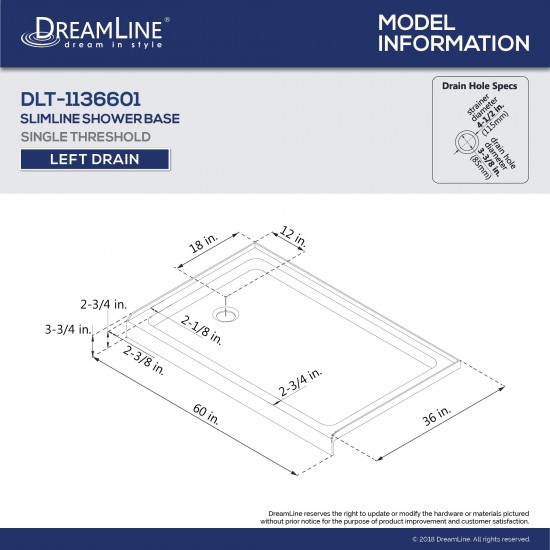 36 in. D x 60 in. W x 76 3/4 in. H Left Drain Acrylic Shower Base and QWALL-5 Backwall Kit In White