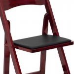 Mahogany Wood Folding Chair with Vinyl Padded Seat