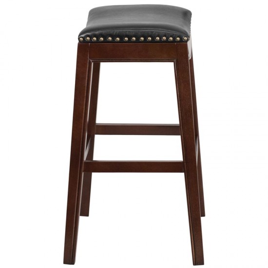 30'' High Backless Cappuccino Wood Barstool with Black LeatherSoft Saddle Seat