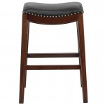 30'' High Backless Cappuccino Wood Barstool with Black LeatherSoft Saddle Seat