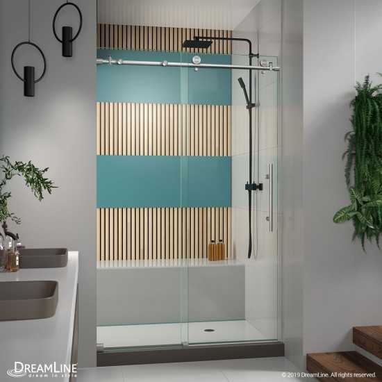 Enigma-X 44-48 in. W x 76 in. H Fully Frameless Sliding Shower Door in Brushed Stainless Steel