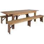 8' x 40'' Antique Rustic Folding Farm Table and Two Bench Set