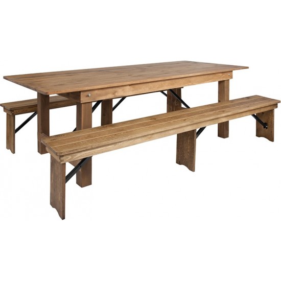 8' x 40'' Antique Rustic Folding Farm Table and Two Bench Set