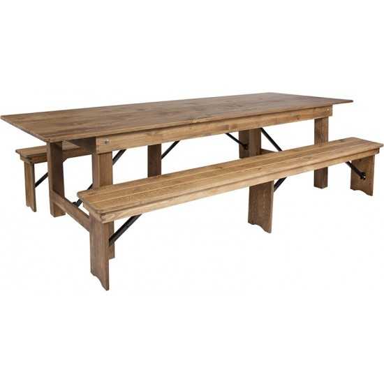 9' x 40'' Antique Rustic Folding Farm Table and Two Bench Set