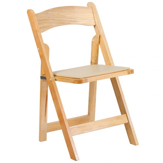 Natural Wood Folding Chair with Vinyl Padded Seat