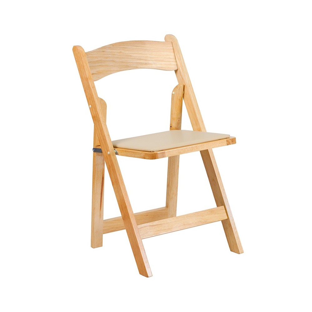 Natural Wood Folding Chair with Vinyl Padded Seat