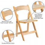 Natural Wood Folding Chair with Vinyl Padded Seat