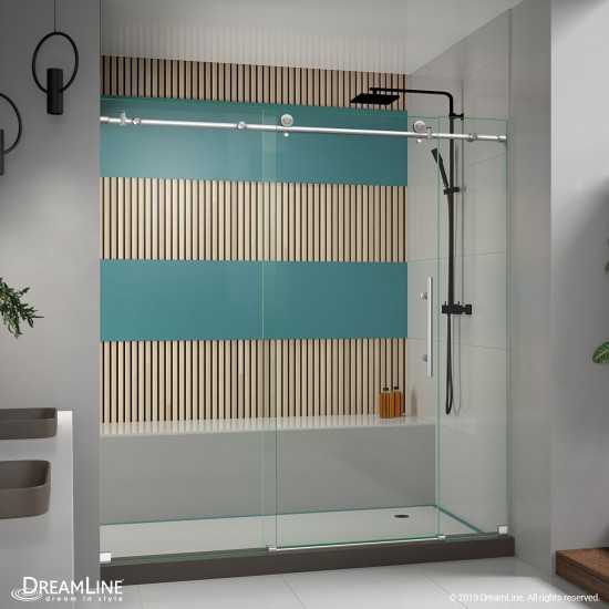 Enigma-X 68-72 in. W x 76 in. H Fully Frameless Sliding Shower Door in Brushed Stainless Steel