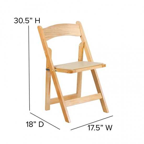 Natural Wood Folding Chair with Vinyl Padded Seat