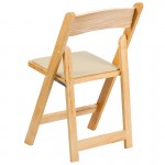 Natural Wood Folding Chair with Vinyl Padded Seat