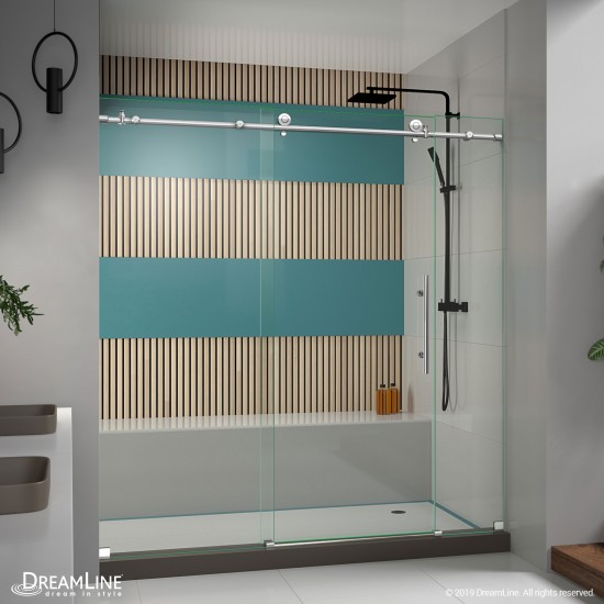 Enigma-X 68-72 in. W x 76 in. H Fully Frameless Sliding Shower Door in Polished Stainless Steel