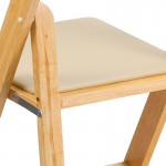 Natural Wood Folding Chair with Vinyl Padded Seat