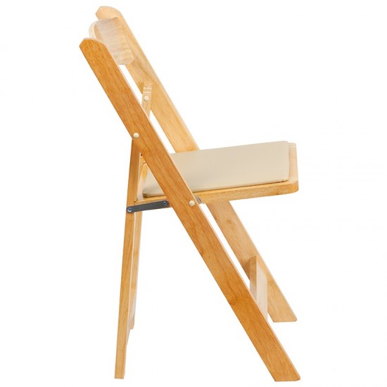 Natural Wood Folding Chair with Vinyl Padded Seat