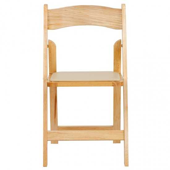 Natural Wood Folding Chair with Vinyl Padded Seat