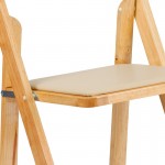 Natural Wood Folding Chair with Vinyl Padded Seat