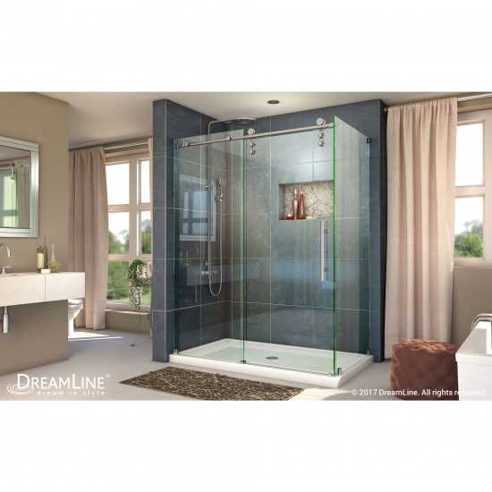 Enigma-Z 34 1/2 in. D x 60 3/8 in. W x 76 in. H Fully Frameless Sliding Shower Enclosure in Brushed Stainless Steel