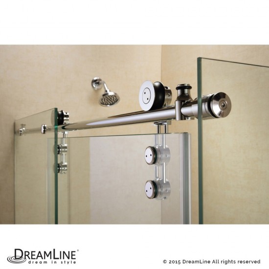 Enigma-Z 34 1/2 in. D x 60 3/8 in. W x 76 in. H Fully Frameless Sliding Shower Enclosure in Brushed Stainless Steel