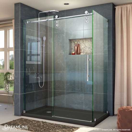 Enigma-Z 34 1/2 in. D x 60 3/8 in. W x 76 in. H Fully Frameless Sliding Shower Enclosure in Polished Stainless Steel