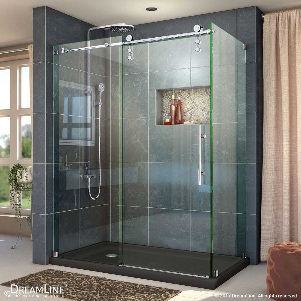 Enigma-Z 34 1/2 in. D x 60 3/8 in. W x 76 in. H Fully Frameless Sliding Shower Enclosure in Polished Stainless Steel