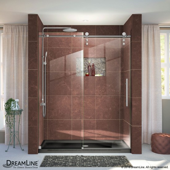 Enigma-Z 56-60 in. W x 76 in. H Fully Frameless Sliding Shower Door in Brushed Stainless Steel