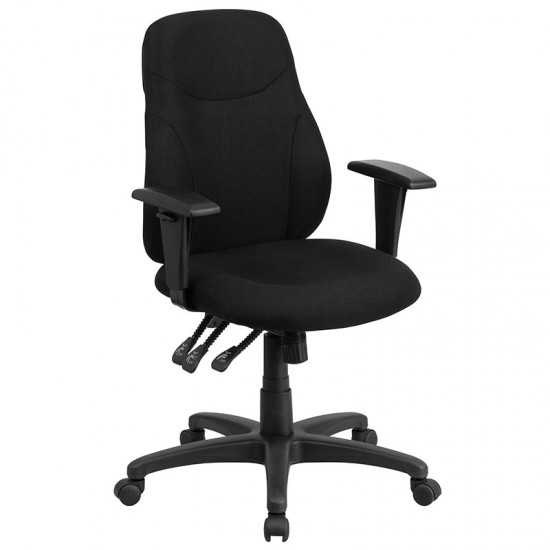 Mid-Back Black Fabric Multifunction Swivel Ergonomic Task Office Chair with Adjustable Arms