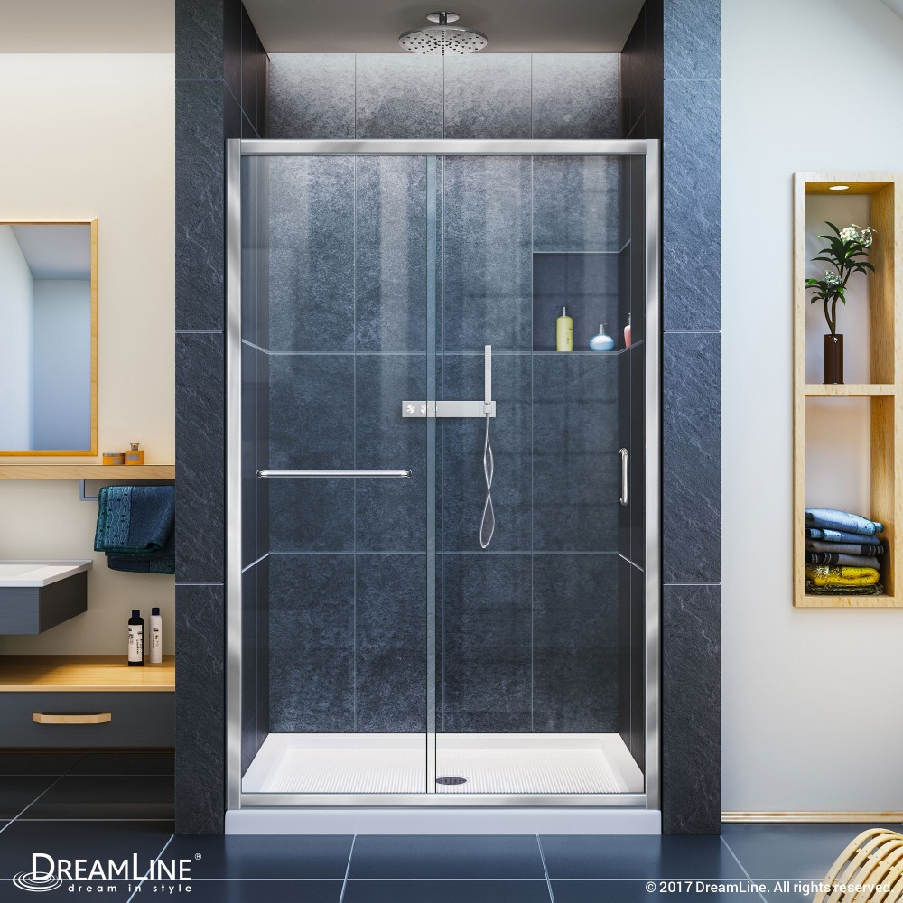 Infinity-Z 44-48 in. W x 72 in. H Semi-Frameless Sliding Shower Door, Clear Glass in Chrome