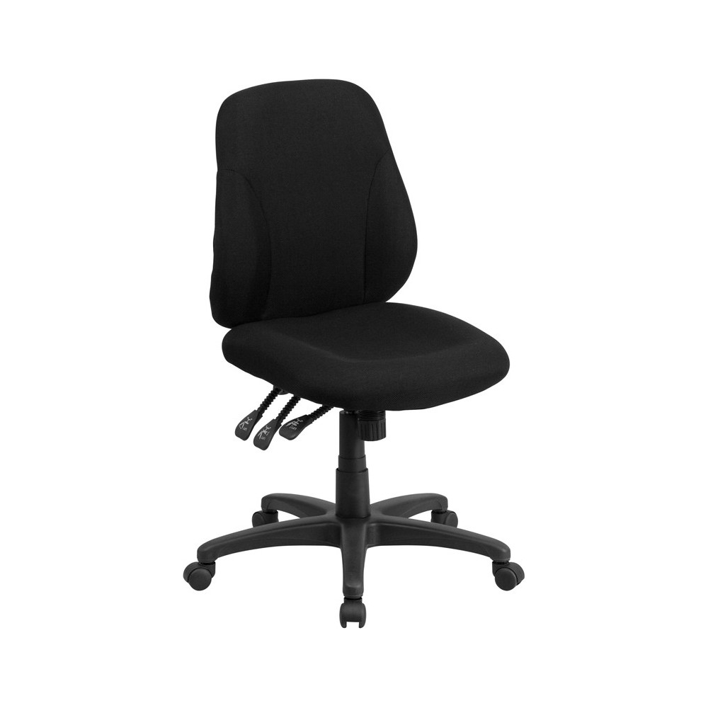 Mid-Back Black Fabric Multifunction Swivel Ergonomic Task Office Chair