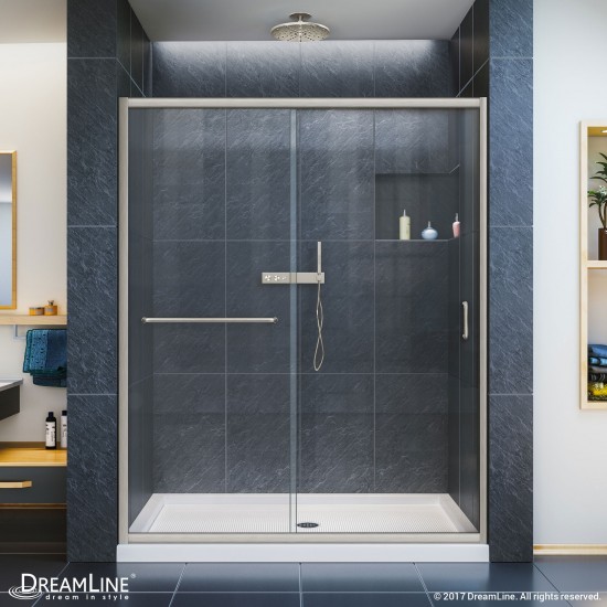 Infinity-Z 56-60 in. W x 72 in. H Semi-Frameless Sliding Shower Door, Clear Glass in Brushed Nickel