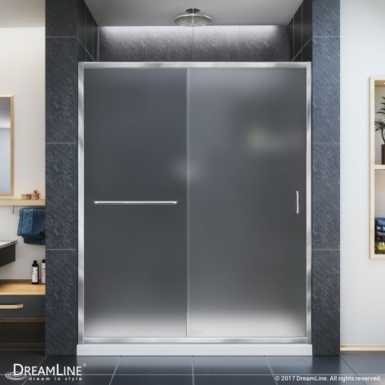 Infinity-Z 56-60 in. W x 72 in. H Semi-Frameless Sliding Shower Door, Frosted Glass in Chrome