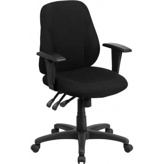 Mid-Back Black Fabric Multifunction Swivel Ergonomic Task Office Chair with Adjustable Arms