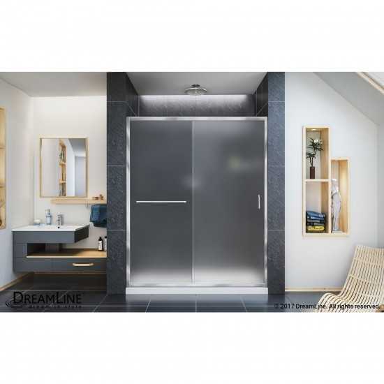 Infinity-Z 56-60 in. W x 72 in. H Semi-Frameless Sliding Shower Door, Frosted Glass in Chrome