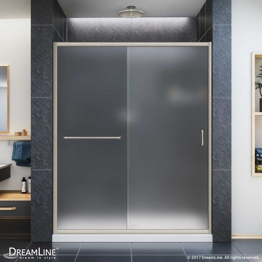 Infinity-Z 56-60 in. W x 72 in. H Semi-Frameless Sliding Shower Door, Frosted Glass in Brushed Nickel