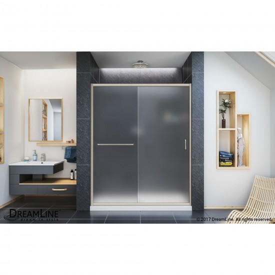 Infinity-Z 56-60 in. W x 72 in. H Semi-Frameless Sliding Shower Door, Frosted Glass in Brushed Nickel