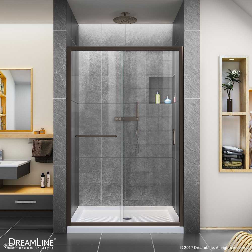 Infinity-Z 44-48 in. W x 72 in. H Semi-Frameless Sliding Shower Door, Clear Glass in Oil Rubbed Bronze