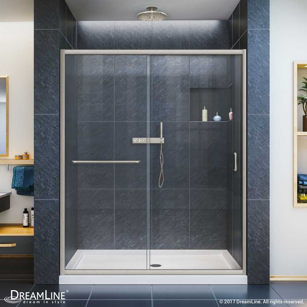 Infinity-Z 50-54 in. W x 72 in. H Semi-Frameless Sliding Shower Door, Clear Glass in Brushed Nickel