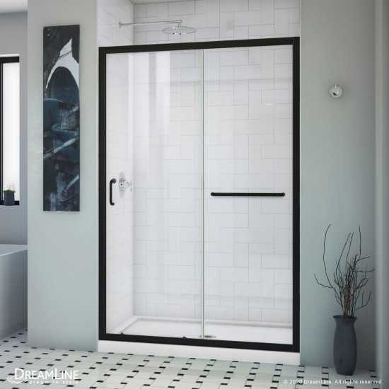 Infinity-Z 44-48 in. W x 72 in. H Semi-Frameless Sliding Shower Door, Clear Glass in Satin Black