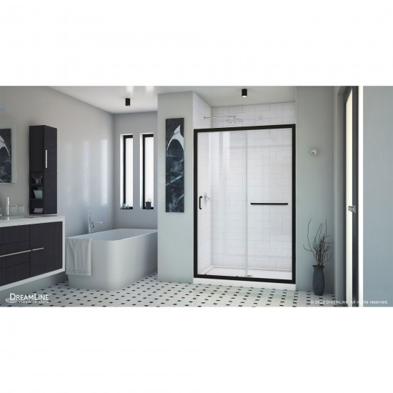 Infinity-Z 44-48 in. W x 72 in. H Semi-Frameless Sliding Shower Door, Clear Glass in Satin Black