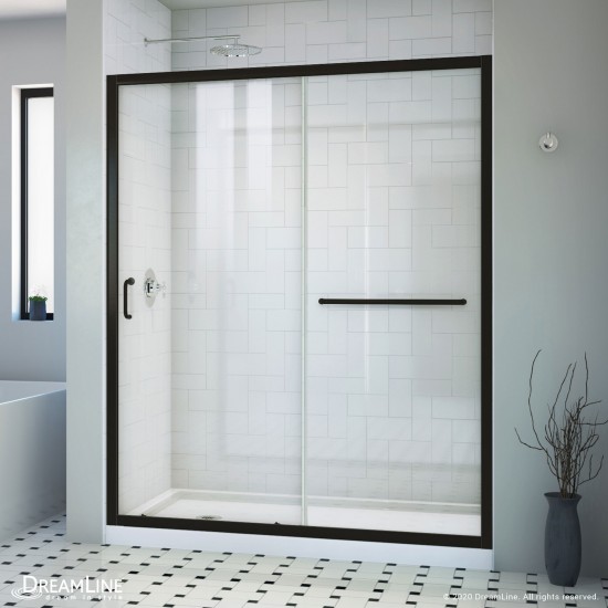 Infinity-Z 56-60 in. W x 72 in. H Semi-Frameless Sliding Shower Door, Clear Glass in Satin Black