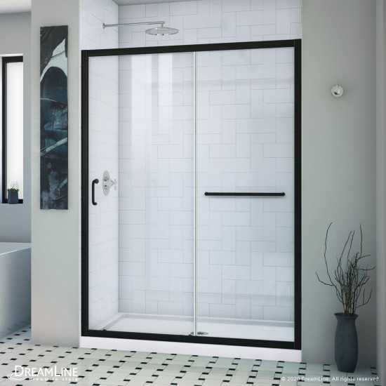 Infinity-Z 50-54 in. W x 72 in. H Semi-Frameless Sliding Shower Door, Clear Glass in Satin Black