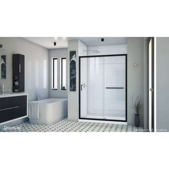 Infinity-Z 50-54 in. W x 72 in. H Semi-Frameless Sliding Shower Door, Clear Glass in Satin Black