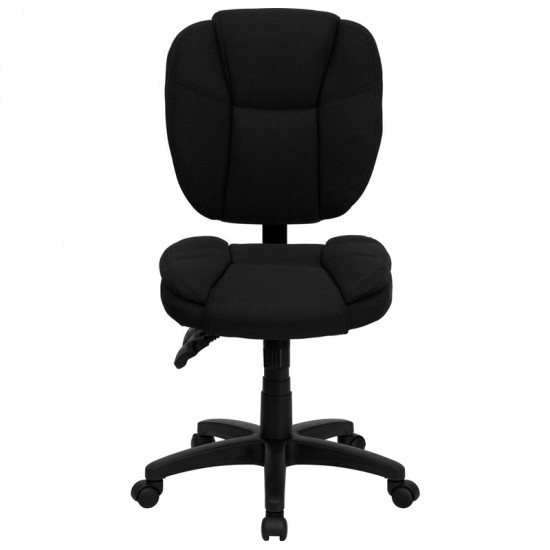 Mid-Back Black Fabric Multifunction Swivel Ergonomic Task Office Chair with Pillow Top Cushioning