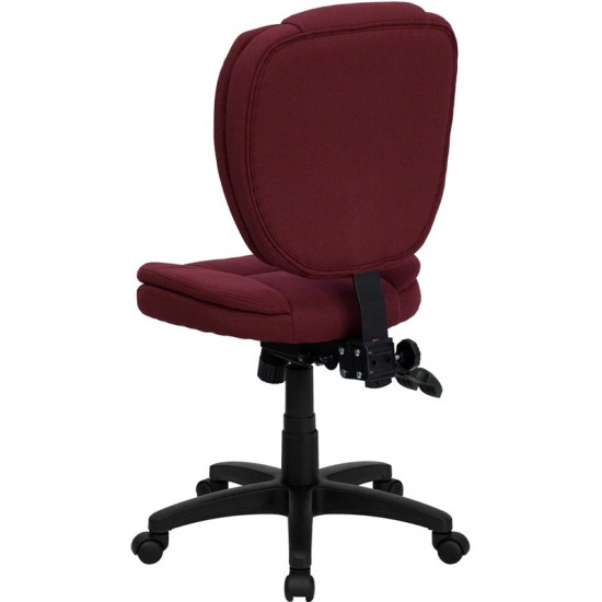 Mid-Back Burgundy Fabric Multifunction Swivel Ergonomic Task Office Chair with Pillow Top Cushioning