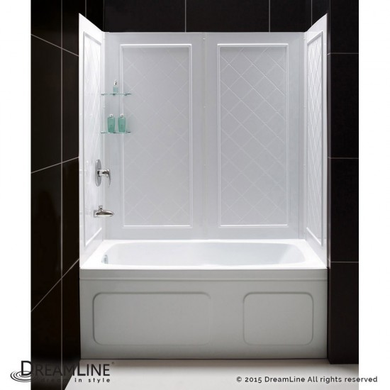 Infinity-Z 56-60 in. W x 60 in. H Clear Sliding Tub Door in Satin Black with White Acrylic Backwall Kit